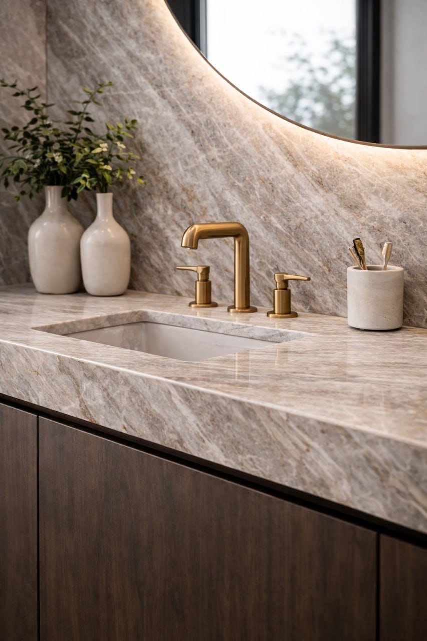 Brown marble vanity